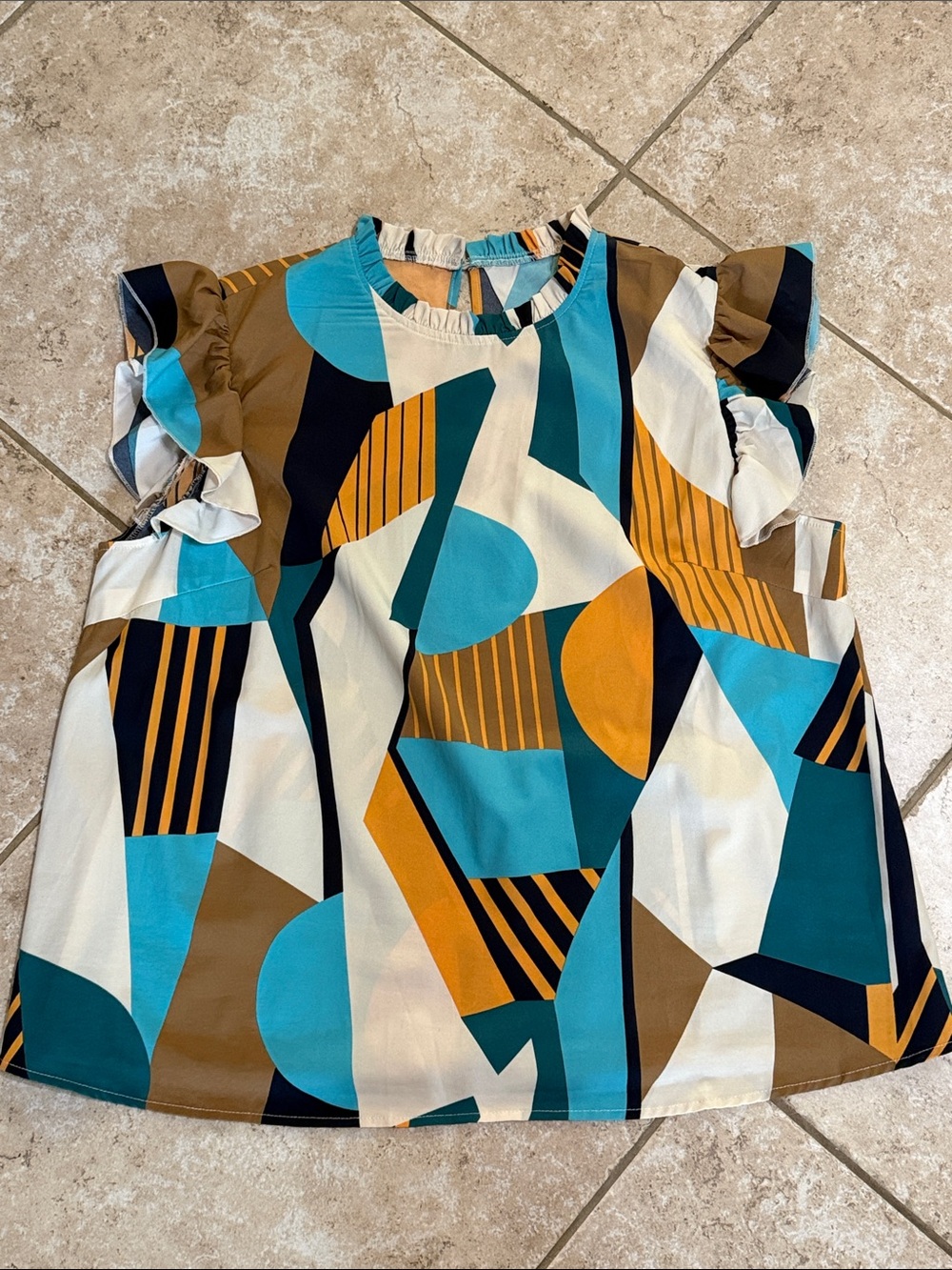 Geometric Print Flutter Sleeve Top